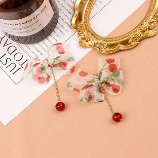Cherry Bow Mesh Dangle Earring