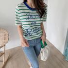 Letter Print Striped Knit Top