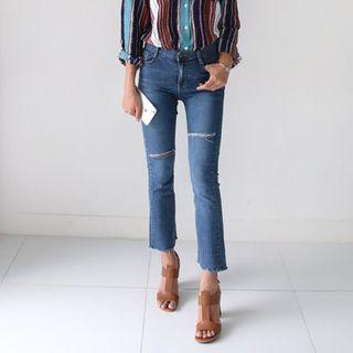 Slit-trim Boot-cut Jeans