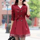 Lace Hem Double-breasted Trench Coat