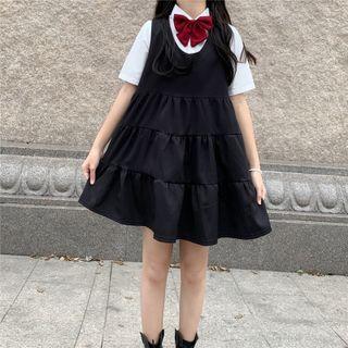 Short-sleeve Shirt / Bow Tie / Overall Dress / Set