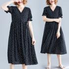 Short-sleeve  Dotted Midi A-line Dress