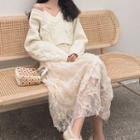 Lace Slipdress / Feather Slipdress / V-neck Sweater