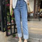 Elbow-sleeve Asymmetrical Blouse / Straight Leg Cropped Jeans / Denim Shorts