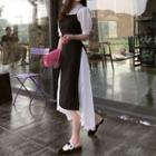 Mock Two-piece Spagehtti Strap Pleated Midi Dress