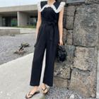 Sleeveless Lace-trim Jumpsuit With Sash