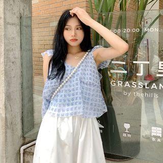 Sleeveless Plaid Blouse Blue - One Size