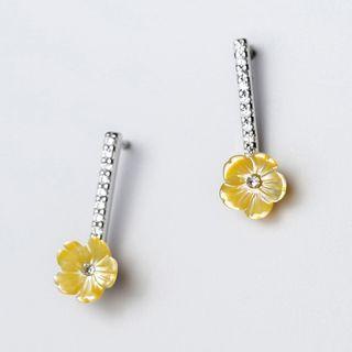 925 Sterling Silver Rhinestone Flower Earring