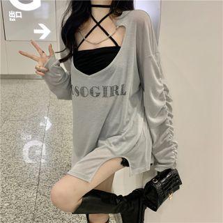 Loose Fit Lettering T-shirt + Camisole Top