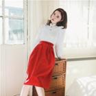 Set: Heart Shape Button Blouse + A-line Skirt