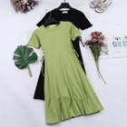 Plain Short-sleeve Side Lace Up A-line Dress