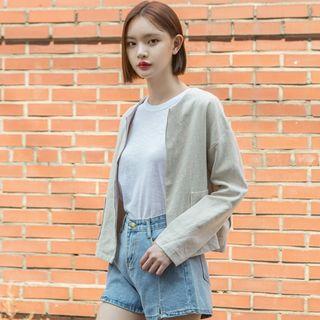 Collarless Patch-pocket Jacket