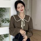 Long-sleeve Contrast Trim Tie-strap Shirt