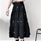Beaded Tiered Midi Skirt Black - One Size