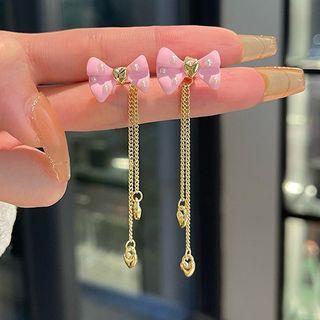 Bow-accent Drop Earrings 1 Pair - Stud Earring - Gold - One Size