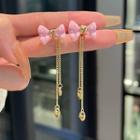 Bow-accent Drop Earrings 1 Pair - Stud Earring - Gold - One Size