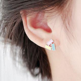 925 Sterling Silver Triangle Earring 1 Pair - Pink & Yellow & Blue - One Size