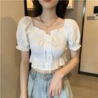 Puff-sleeve Lace Up Cropped Blouse
