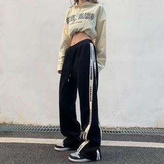 Low Waist Lettering Wide Leg Pants