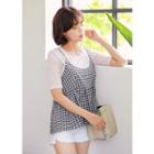 Spaghetti-strap Gingham Frilled Top