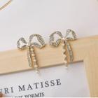 Bow Rhinestone Faux Pearl Earring 1 Pair - Silver - One Size