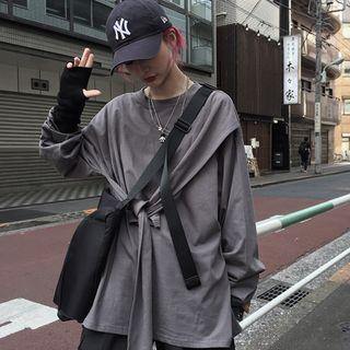 Long-sleeve Tie-front Tunic T-shirt