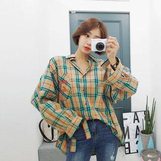 Pocket-front Plaid Shirt Orange - One Size