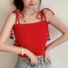 Cherry Cropped Knit Camisole Top