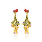 Fashion And Elegant Plated Gold Enamel Strawberry Flower Long Earrings With Cubic Zirconia Golden - One Size