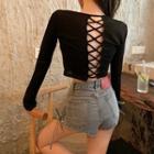 Long-sleeve Open-back Cropped Top