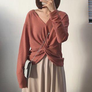 Long-sleeve Front Knotted T-shirt