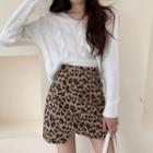Leopard Print Asymmetrical Mini Pencil Skirt