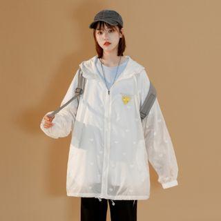 Heart Print Hooded Zip Jacket