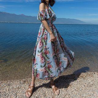 Print Cold-shoulder Midi Sundress