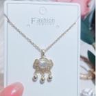 Lock Rhinestone Pendant Stainless Steel Necklace Gold - One Size