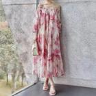 Long-sleeve Cold Shoulder Floral Midi Dress