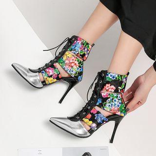 Pointed Lace-up Stiletto Heel Sandals