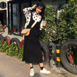 Dotted Shirt / Knitted Midi Jumper Dress