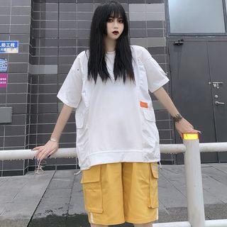 Elbow-sleeve Paneled T-shirt / Cargo Shorts / Set