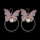 Faux Pearl Butterfly & Hoop Earrings