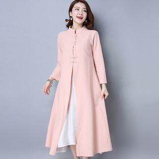 Set: Plain Long Coat + Plain Midi Tank Dress