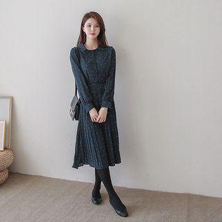 Pleated-hem Pattern Shirtdress With Sash