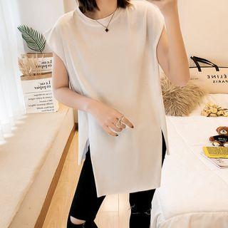 Cap-sleeve Split Hem Long T-shirt
