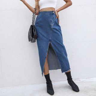 High-waist Split Hem A-line Denim Semi Skirt