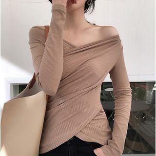 Long-sleeve Ribbed V-neck T-shirt