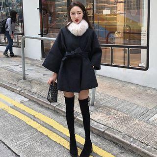 Furry Collar Tie Waist Coat
