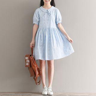 Short-sleeve Collar Printed Mini A-line Dress