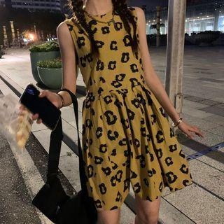 Sleeveless Leopard Print A-line Mini Dress Leopard - One Size
