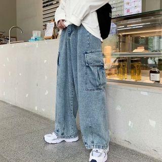 Washed Cargo Wide-leg Jeans