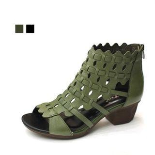 Genuine Leather Woven Perforated Booties
